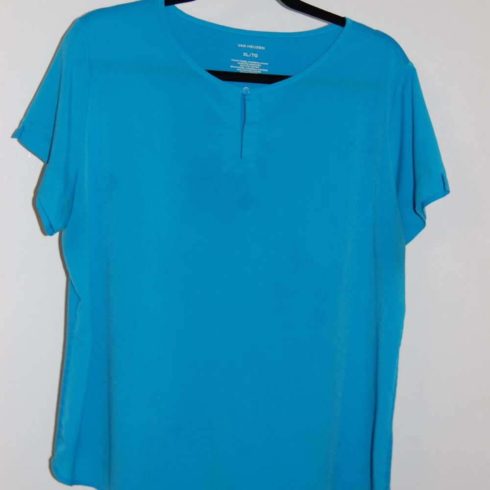 Van Heusen, bright blue, mixed media blouse
